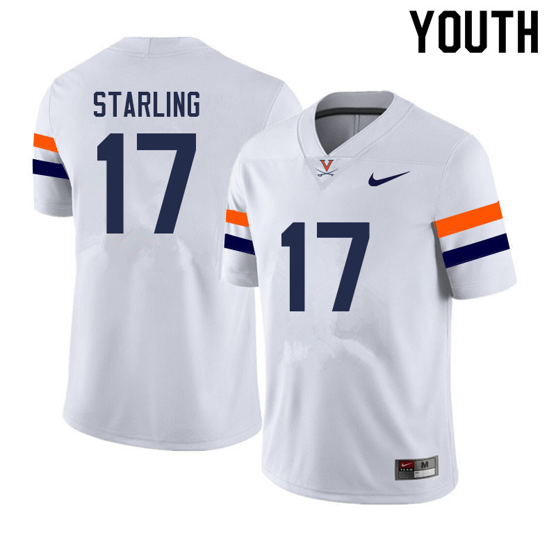 Youth #17 Demick Starling Virginia Cavaliers College Football Jerseys Sale-White - Click Image to Close